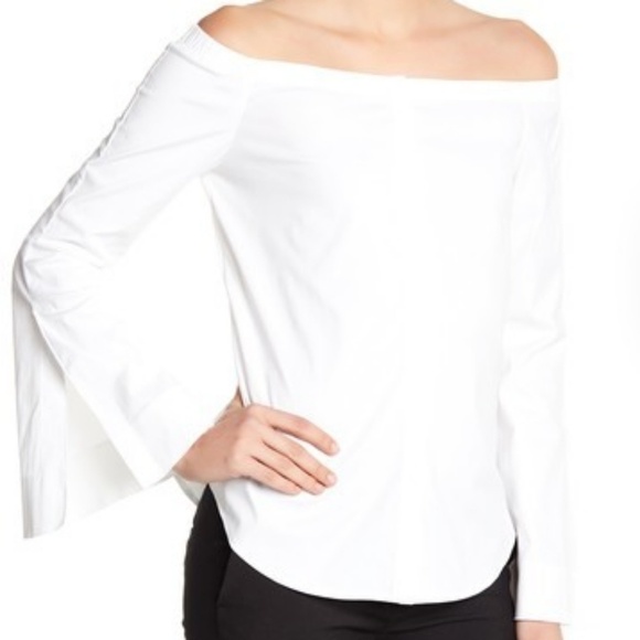 Theory Auriana Stretch Off-the-Shoulder Top White - Picture 1 of 5